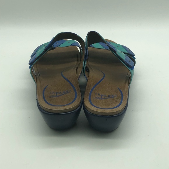 Dansko Two Strap Wedge Slip On Sandals Women's 39 Blue Tan Leather - Picture 4 of 6